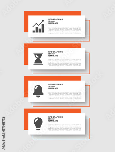 Vertical infographic template with 4 steps or options. Vector infographic layout design with business icons