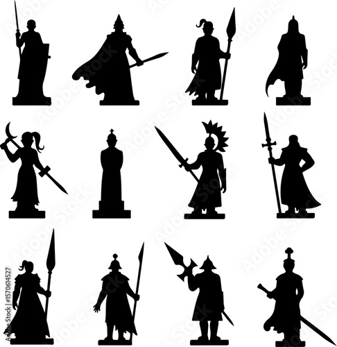 Medieval Warrior Silhouettes vector bundle
