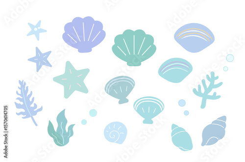 貝殻・海のモチーフ イラストセット（主線なし）