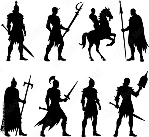 Medieval Warrior Silhouettes vector bundle