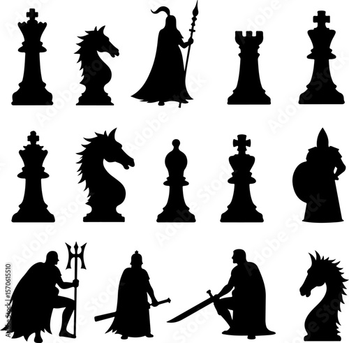 Medieval Warrior Silhouettes vector bundle