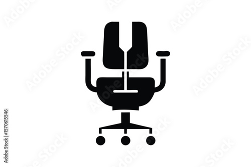 Modern ergonomic office chair with armrests and swivel base on a white background simple icon