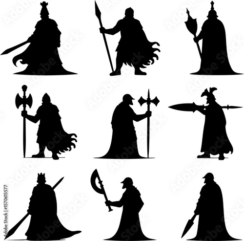 Medieval Warrior Silhouettes vector bundle