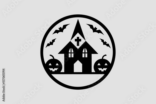 Halloween Church Silhouette: Spooky Vector Illustration