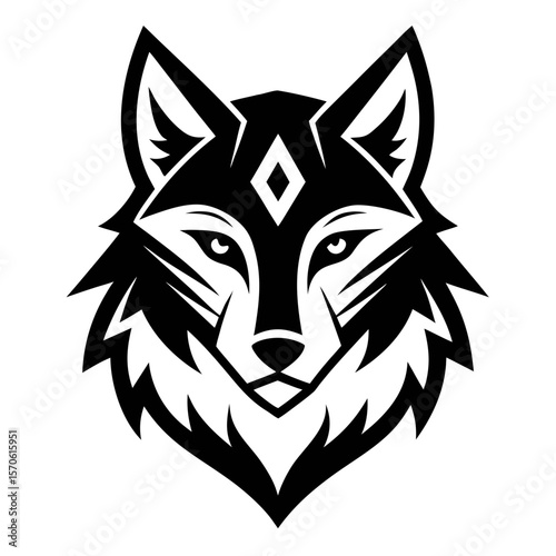 Majestic Wolf Head Logo, Tribal Style, Black And White Vector