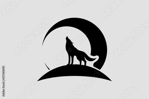 Majestic Wolf Howling at Moon: Black Silhouette Logo