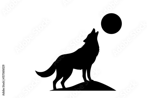 Majestic Wolf Silhouette Howling At The Moon, Night, Animal