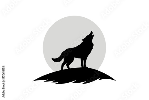 Howling Wolf Silhouette Moon Night Nature Vector