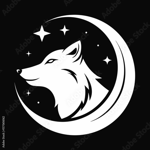Majestic Wolf Moon Logo Design, Night Sky, Celestial Animal