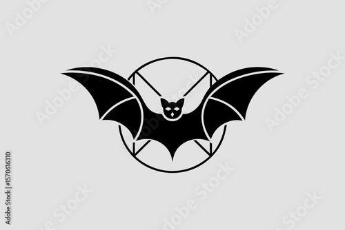 Black Bat Pentagram Vector Illustration, Gothic Style