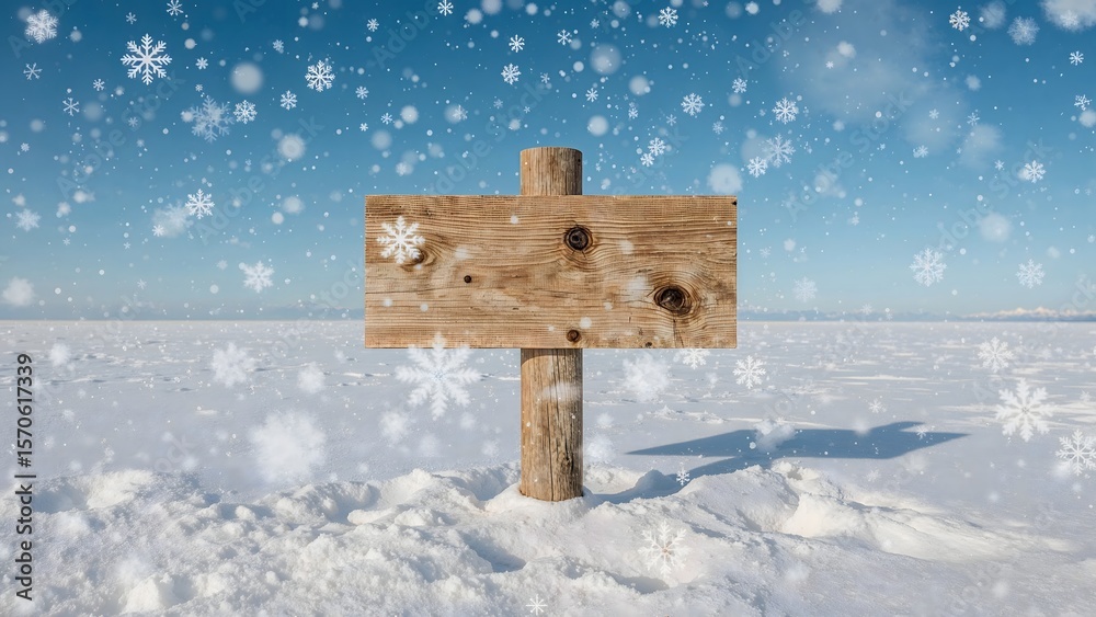 Fototapeta premium Blank Wooden Signpost Snowy Winter Landscape blank sign 1