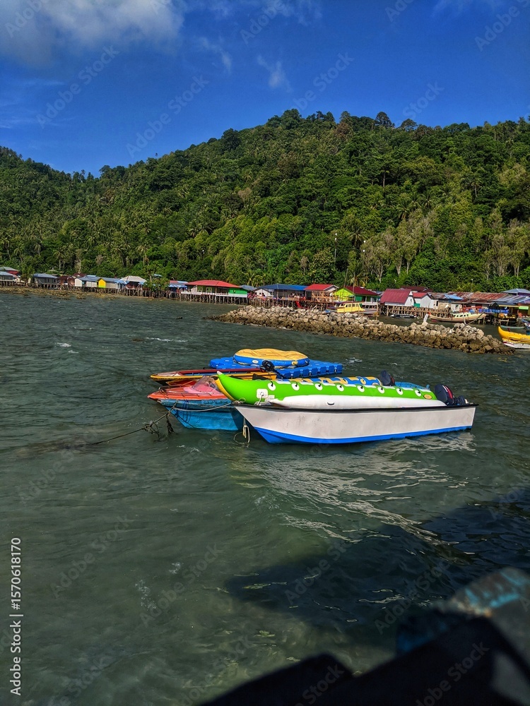 Fototapeta premium Fishing boats on Lemukutan Island on the beach