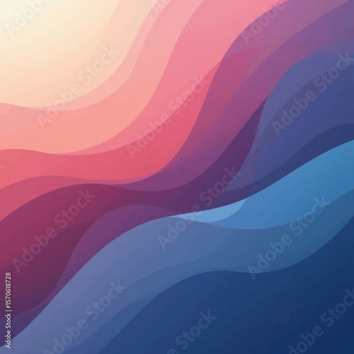 Abstract design with layered, wavy shapes of vibrant colors.