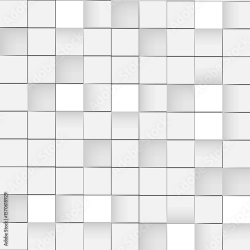 3d seamless cubes pattern. White ceramic tile background. Abstract square mosaic.