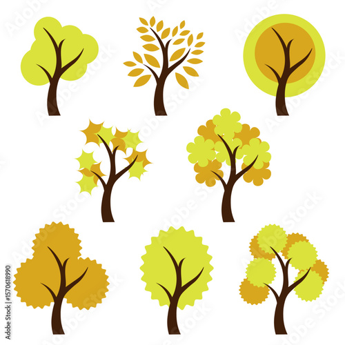 set of autumn trees without background