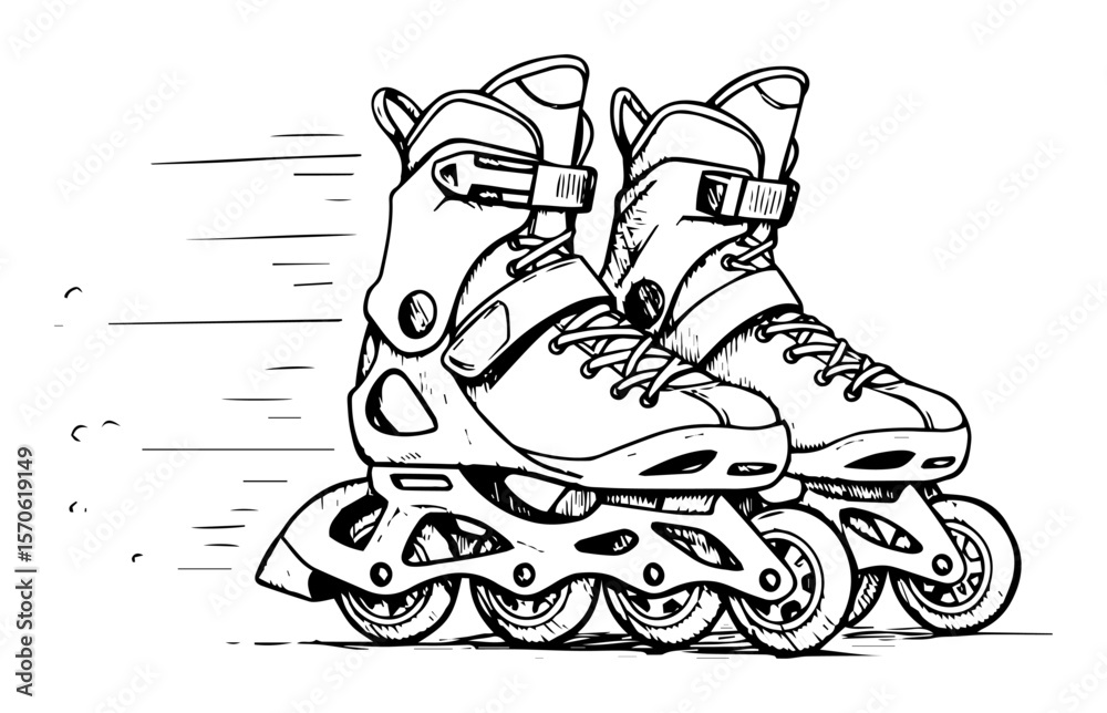 Fototapeta premium rollerblades inline skates fast motion line art