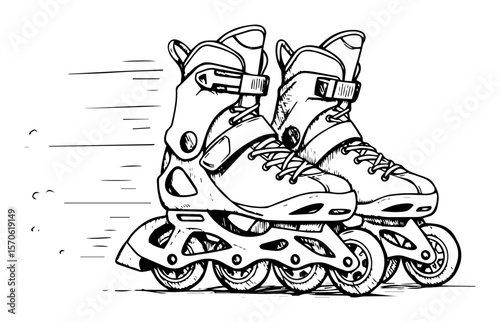 rollerblades inline skates fast motion line art