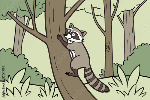 Raccoon Climbing Forest Tree – Vector