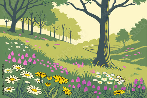 Wildflowers in Forest Field – Vector