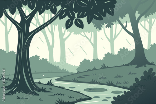 Rainy Day in Forest – Vector.