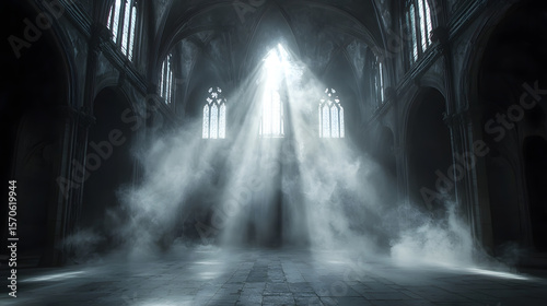 abstract renaissance empty big hall dark gothic light and smoke room