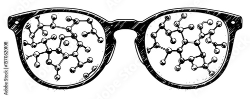 glasses with molecule structure reflection line art