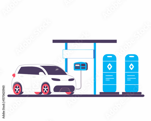 Electric vehicle charging station illustration depicting modern clean energy transportation and sustainability concepts