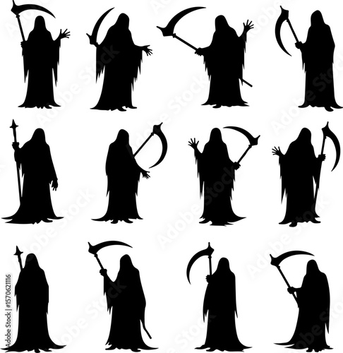 Grim Reaper Silhouette Vector Set vector bundle