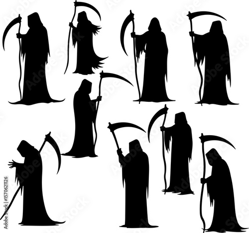 Grim Reaper Silhouette Vector Set vector bundle