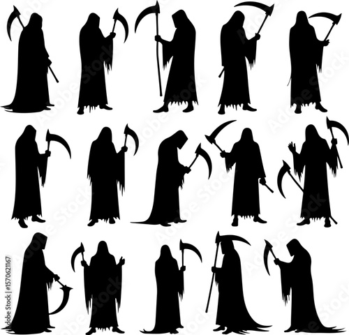 Grim Reaper Silhouette Vector Set vector bundle