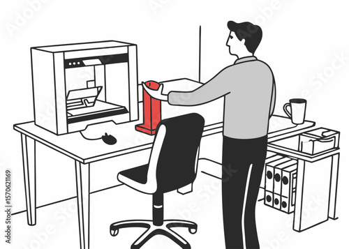 Person interacting with 3d printer in office setting transparency for design projects