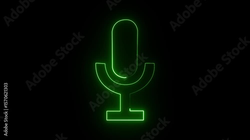 Neon microphone Voice recording podcast mic microphone button icon. Voice record icon. Audio wave 