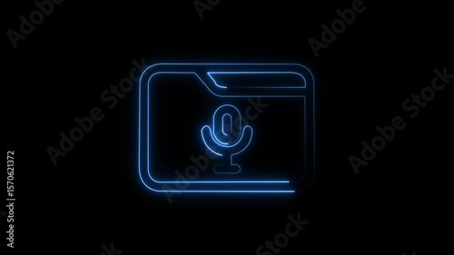 Neon line microphone icon red color animation .voice record icon on black background.