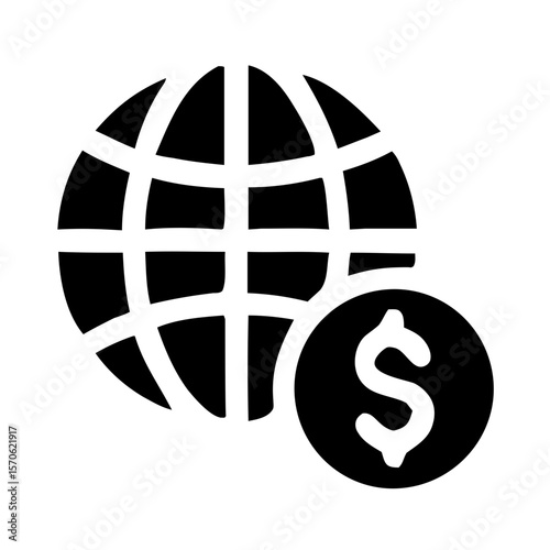 Flat Isolated Globe Dollar Icon for Finance and International Business