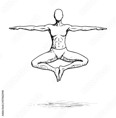levitating person in lotus yoga pose sketch meditation concept