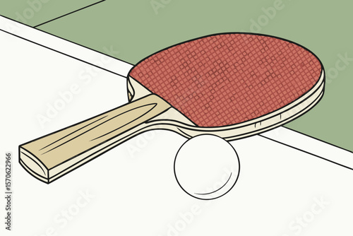 table tennis racket, white table tennis ball, red patterned ping pong paddle, realistic, detailed, high quality