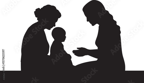 Silhouettes of Mothers and Children for Family and Parenthood Themes