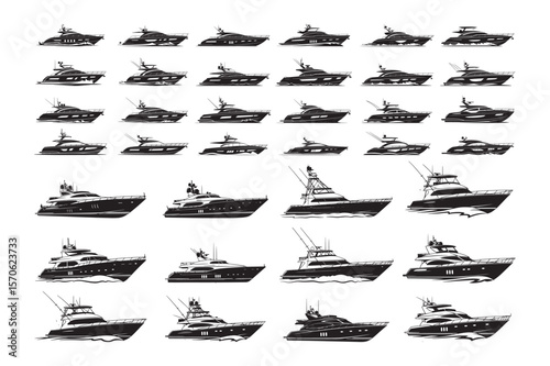 Luxury Yacht Speedboat Silhouette Collection Vector Icons