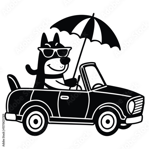 Cool shiba inu dog driving a green muscle car funny vector cartoon illustration