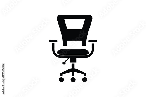 Modern office swivel chair silhouette with adjustable height and casters for comfortable seating and workspace design
