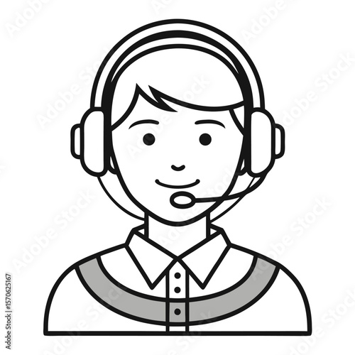 Friendly person wearing headset and smiling with microphone silhouette