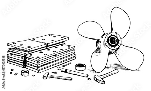 diy construction set with propeller and tools sketch illustration