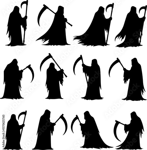 Grim Reaper Silhouette Vector Bundle - Death Scythe Poses