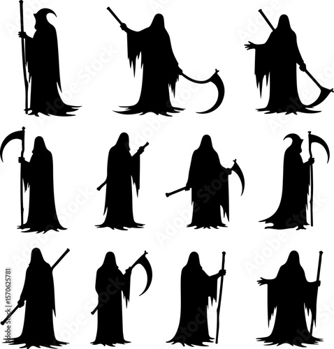 Grim Reaper Silhouette Vector Bundle - Death Scythe Poses