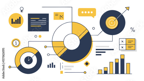 Illustration of business data analysis charts and graphic elements