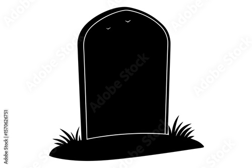 Black Tombstone Silhouette with Grass and Birds Icon