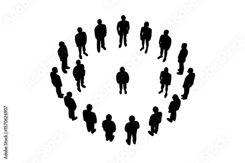 Silhouettes of People Standing in a Circle, One Inside