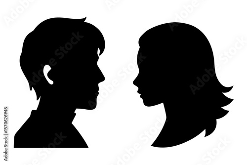Man and Woman Silhouette Profiles Facing Each Other