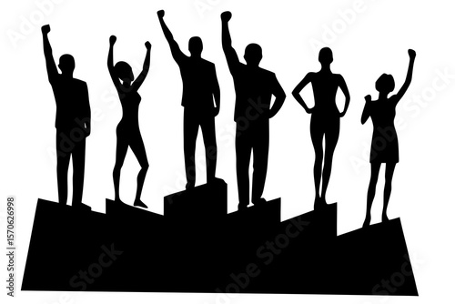 Silhouette People, Podium, Raised Fists