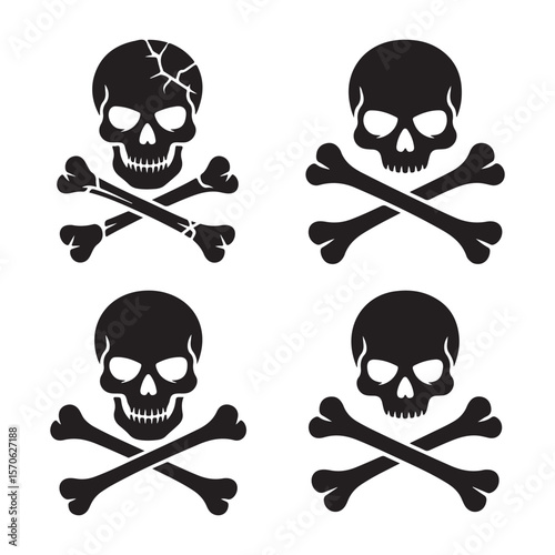 Set of Skull and Crossbones Silhouettes Isolated on White Background